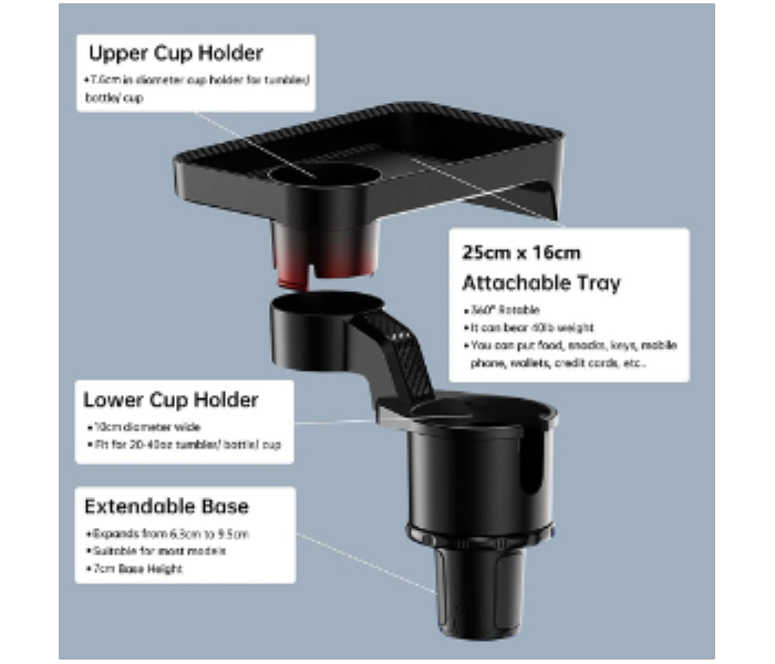 3 in 1 Car Cup Holder Expander and Tray  Multifunctional Car Tray - Zoom Image 4