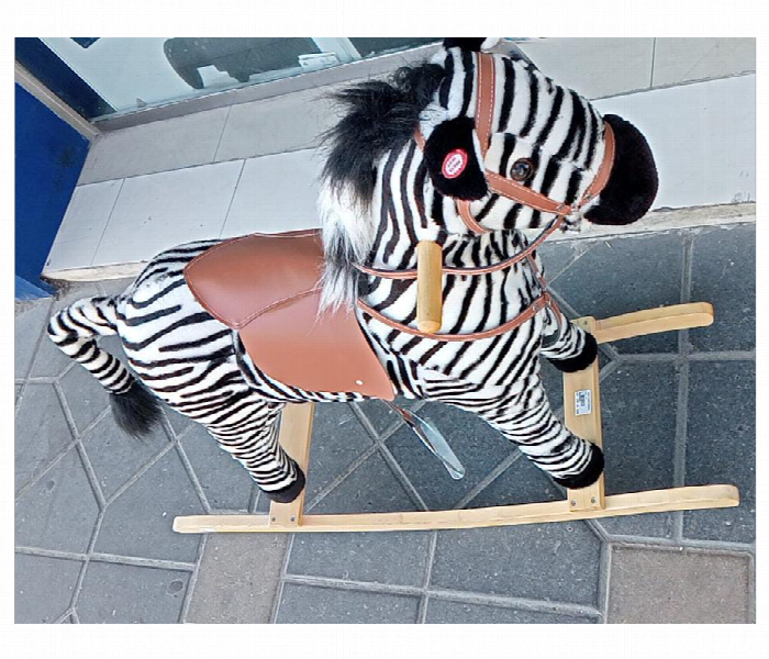 wooden rocking horse zebra with music and handle wj 411 - Zoom Image 2