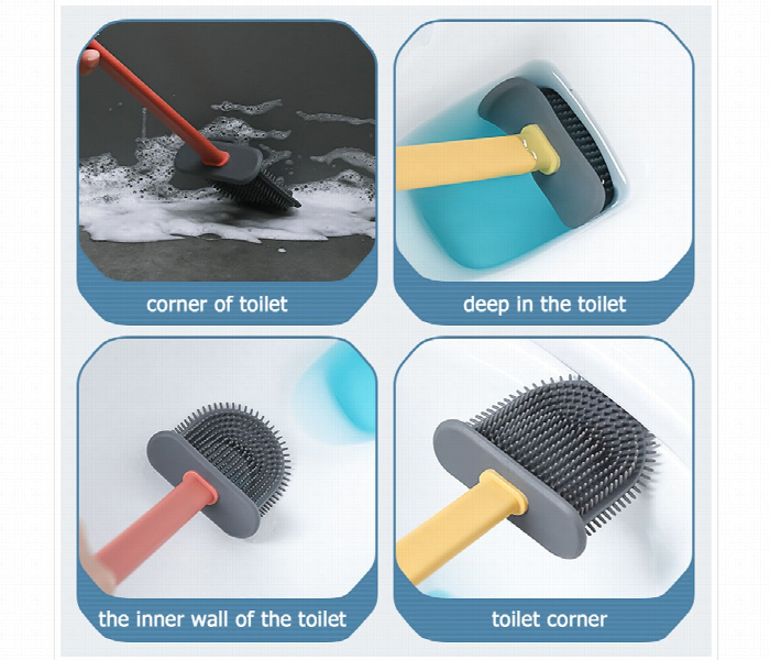 Breathable Toilet Brush Water Leak Proof with Base Silicone Wc Flat Head Flexible Soft Bristles Brush - Zoom Image 2