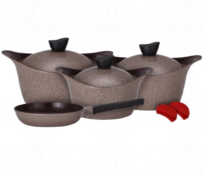 Badreig Lahoya BD 9PCS CH Chocolate Marble 9 Pieces Non Stick Cookware Set Granite - Zoom Image 1