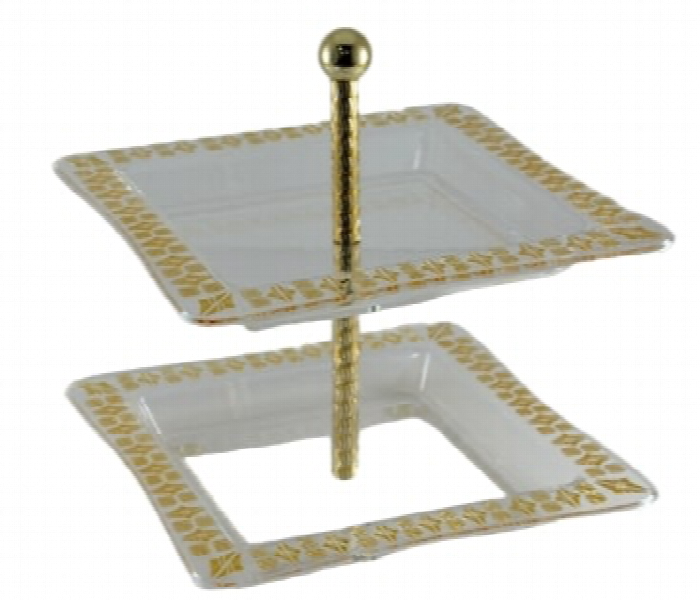 Avci Home Maker HE ST 85 SD Glitter 2 Tier Serving Tray Shiny Gold K - Zoom Image 1