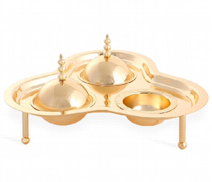 Avci Home Maker C T112502 4 Pieces Tray with Three Leaf Clover Shaped Stand Gold - Zoom Image 2