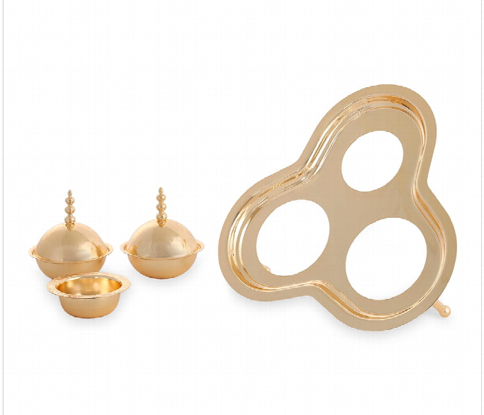 Avci Home Maker C T112502 4 Pieces Tray with Three Leaf Clover Shaped Stand Gold - Zoom Image 3