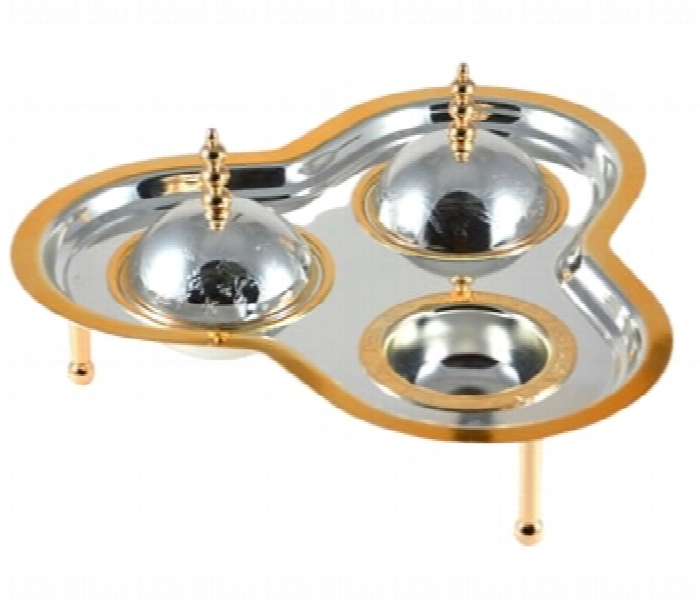 Avci Home Maker C T112501 4 Pieces Tray with Three Leaf Clover Shaped Stand Silver Gold - Zoom Image