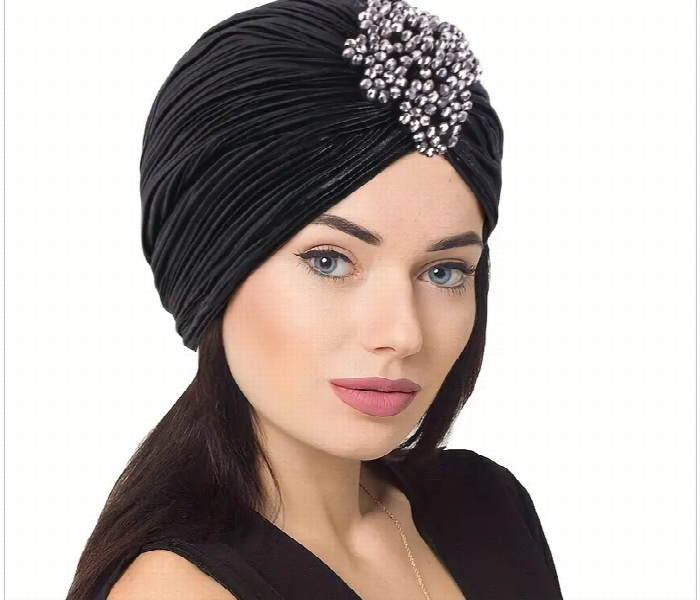 Glittery Pleated Turban Hat for women - Zoom Image