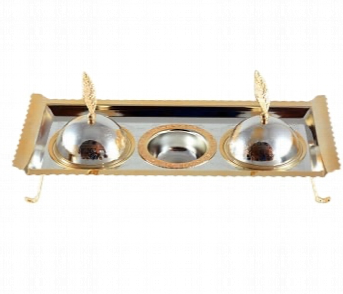 Avci Home Maker C T105101 4 Pieces Bowls Set with Footed Tray Silver Gold - Zoom Image 1