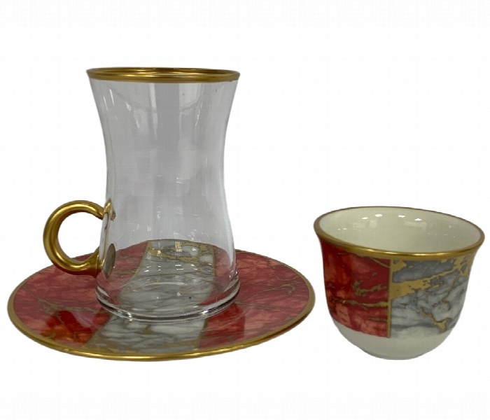 Avci Home Maker AY MRD 42 Mermer Red 42361 18 Pieces Tea and Mirra Set - Zoom Image