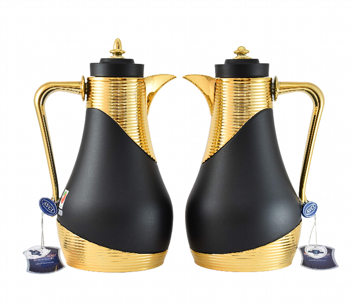 Avci Home Maker C SI RL MBKG Flask 1 and 1 Litre RL Matte Black Gold 2 Pieces Set - Zoom Image