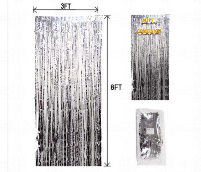 Mira Decor M D FC 16 Foil Curtains Metallic Foil Fringe Curtain Silver SLR - Zoom Image