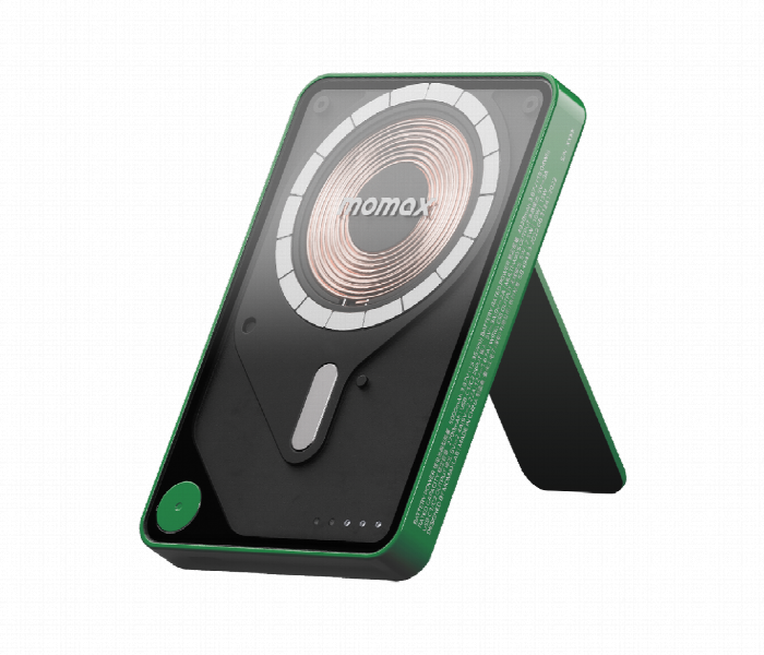 MOMAX 1 POWER X PRO 5000mAh MAGNETIC WIRELESS POWER BANK WITH STAND AND BUILT IN USB C CABLE GREEN - Zoom Image