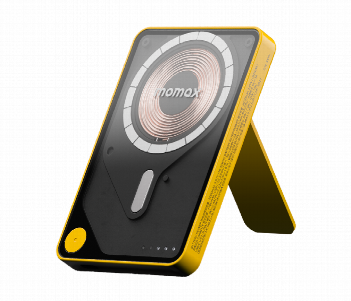 MOMAX 1 POWER X PRO 5000mAh MAGNETIC WIRELESS POWER BANK WITH STAND AND BUILT IN USB C CABLE YELLOW - Zoom Image