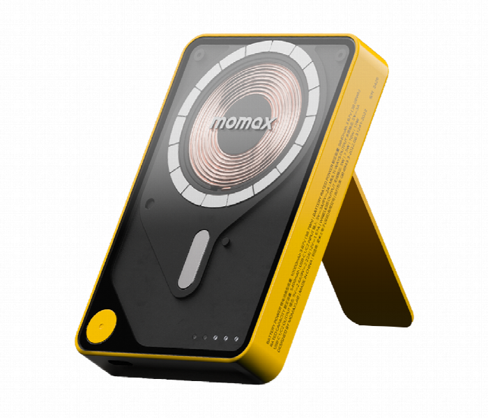 MOMAX 1 POWER X PRO 10000mAh MAGNETIC WIRELESS POWER BANK WITH STAND AND BUILT IN USB C CABLE YELLOW - Zoom Image