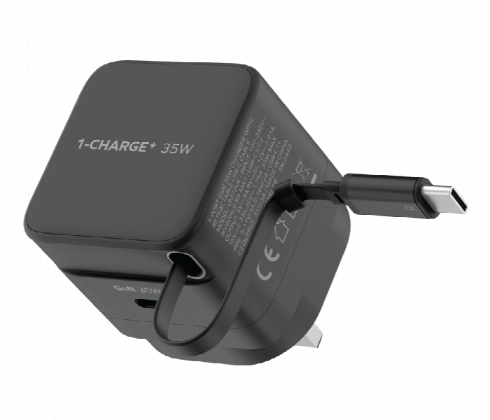 MOMAX 1 CHARGE 35W GAN 1 PORT CHARGER WITH BUILT IN USB C CABLE BLACK - Zoom Image