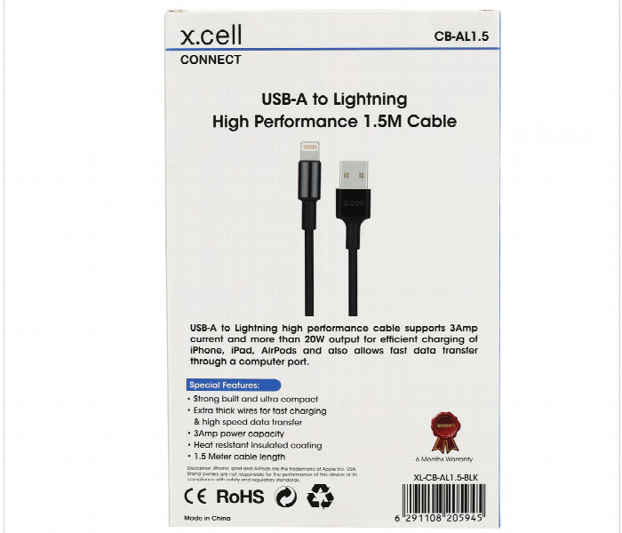 X CELL USB A TO LIGHTNING BRAIDED HIGH PERFORMANCE 1M CABLE - Zoom Image 2