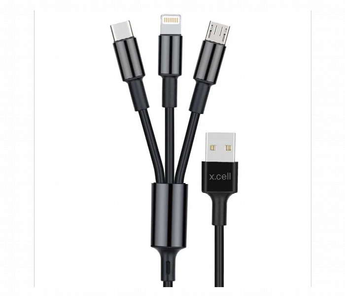 X CELL USB A TO USB C LIGHTINING MICRO USB HIGH PERFORMANCE 1.5M CABLE 3 IN 1 CABLE - Zoom Image 2