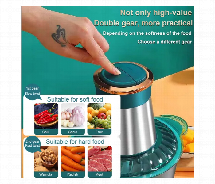 3L Stainless Steel Electric Food Chopper Meat Grinder Food Processor for Meat Vegetables Fruits and Nuts - Zoom Image 2