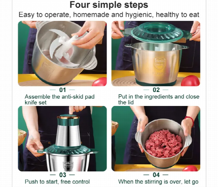 3L Stainless Steel Electric Food Chopper Meat Grinder Food Processor for Meat Vegetables Fruits and Nuts - Zoom Image 6