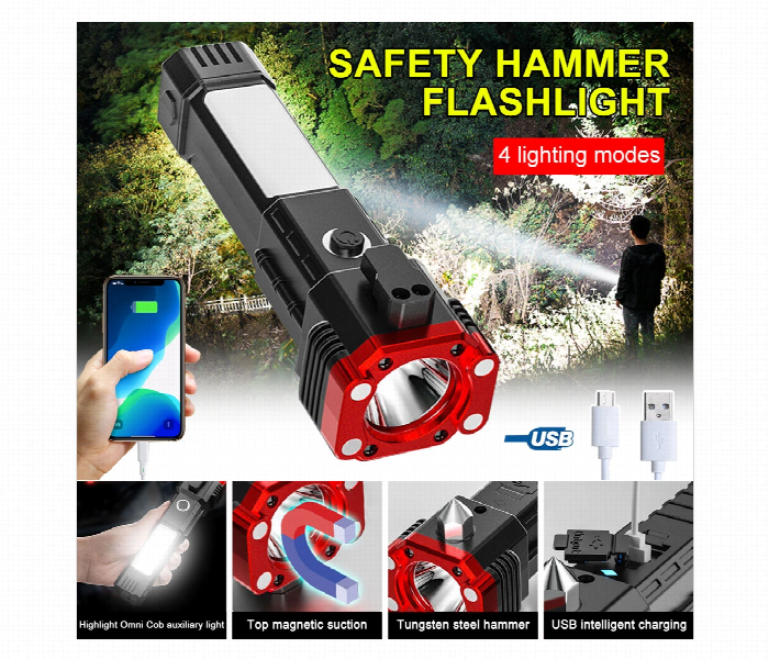 Super Bright LED with Safety Hammer and Strong Magnets Side Light for Self defense Emergency and Outdoor Adventure - Zoom Image 1