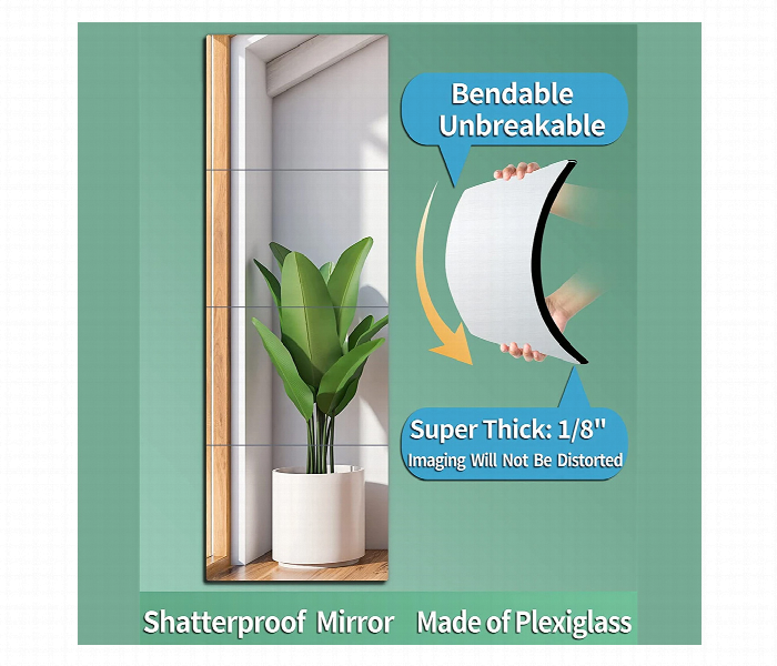 4 Pcs Self Adhesive Acrylic Mirror Tiles Flexible Mirror Sheets Wall Stickers - Zoom Image 2