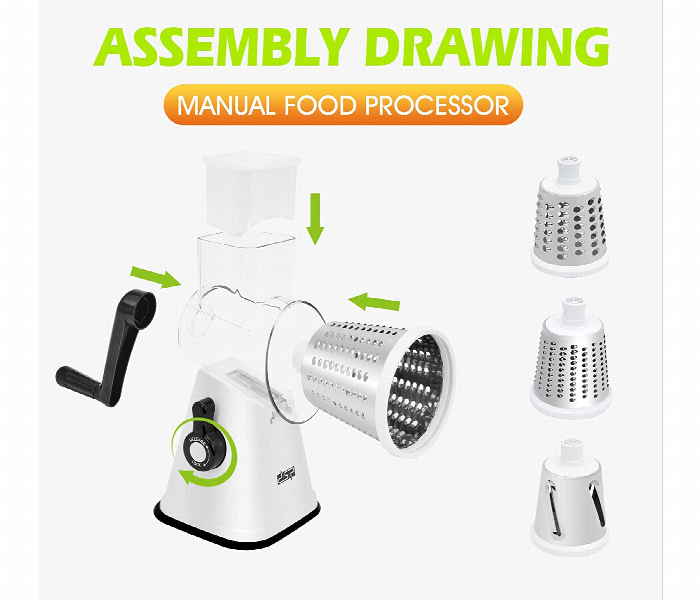 DSP Multifunctional Rotary Vegetable Cheese Shredder Slicer Grater With 3 Stainless Steel Round Interchangeable Drums - Zoom Image 5