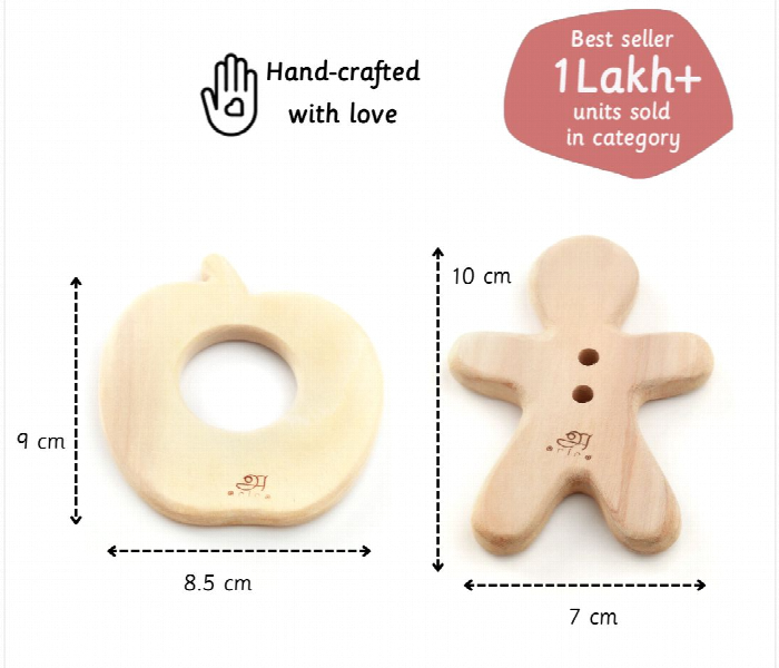 Apple and Gingerbread Man Neem Wood Teether for Babies Safe and Natural Teething Relief - Zoom Image 2