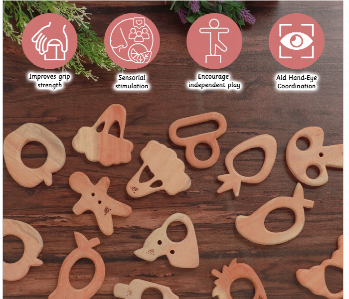 Apple and Gingerbread Man Neem Wood Teether for Babies Safe and Natural Teething Relief - Zoom Image 3