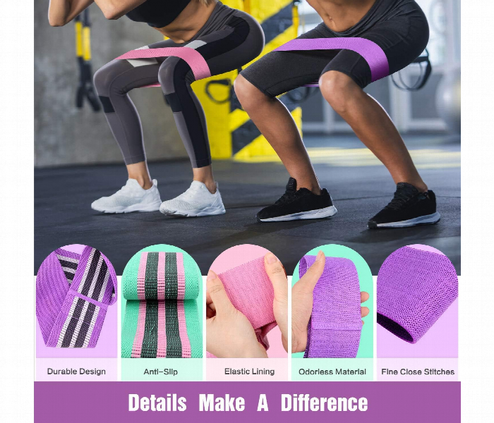 Resistance Workout Hip Exercise Bands 3 Pcs Booty Bands for Butt Legs Glutes Non Slip Wide Fitness Elastic Circle Bands - Zoom Image 3