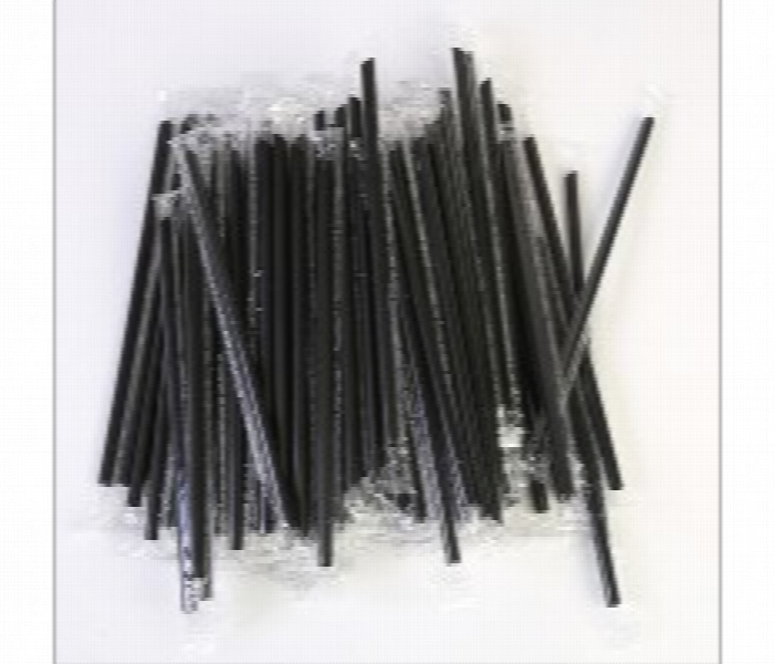 Plastic Straw Wrapped Black 8 Mm 150 Piece Package - Zoom Image