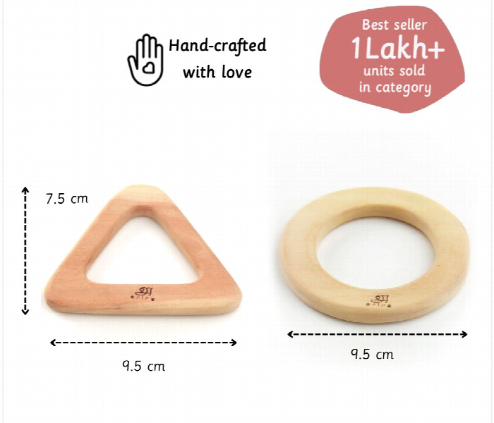 Circle and Triangle Neem Wood Teether for Babies Safe and Natural Teething Relief - Zoom Image 2