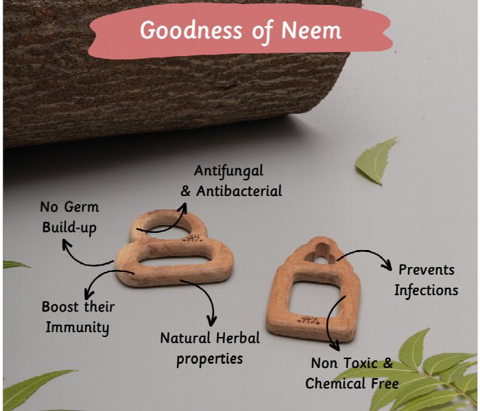 Pacifier and Milk bottle Neem Wood Teether for Babies Safe and Natural Teething Relief - Zoom Image 2