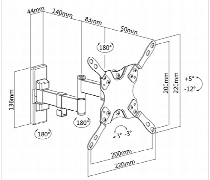 Skill Tech SH 23P 13 to 43 Inch Low Cost Full Motion TV Wall Mount - Zoom Image 3