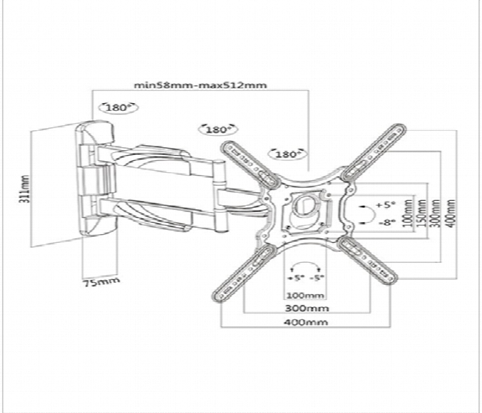 Elegant Full Motion TV Wall Mount NORTH BAYOU NB P4 32 to 55 Inch - Zoom Image 2