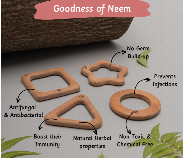 Shapes  Neem Wood Teether for Babies Safe and Natural Teething Relief - Zoom Image 3