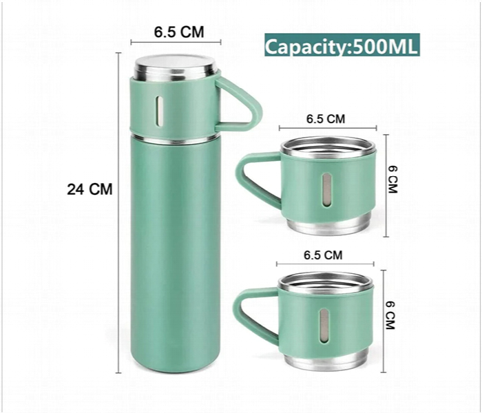 Stainless Steel 500 ML Vacuum Flask Set with 3 Steel Cups and 12 Hour Heat Storage Pink Color 3 set - Zoom Image 3