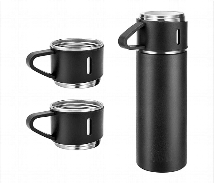 Stainless Steel 500ML Vacuum Flask Set with 3 Steel Cups 12 Hour Heat Storage Black Color 3 Sets - Zoom Image 4