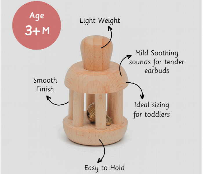 Natural Wooden Bell Rattle Toy for Babies - Zoom Image 3