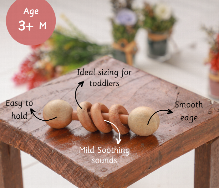 Dumbbell with Rings Natural Wooden Rattle Toy for Babies - Zoom Image 3