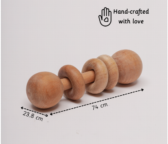 Dumbbell with Rings Natural Wooden Rattle Toy for Babies - Zoom Image 2