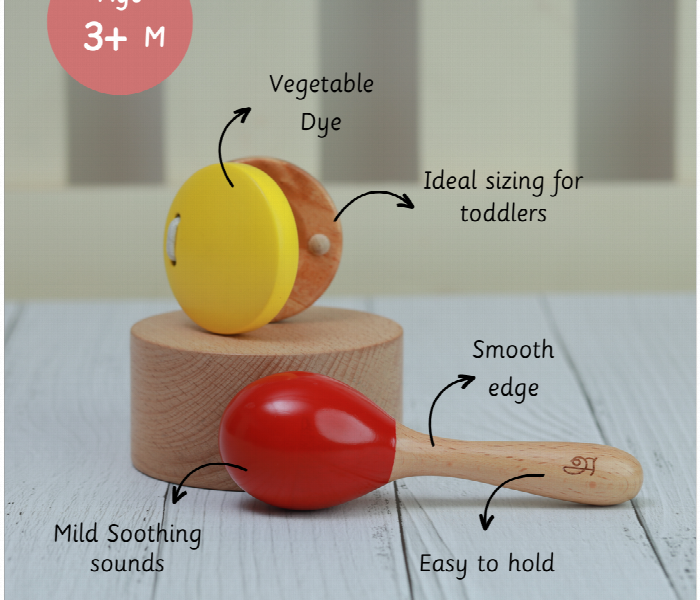 Maraca and Clapper Natural Wooden Rattle Toy for Babies - Zoom Image 2