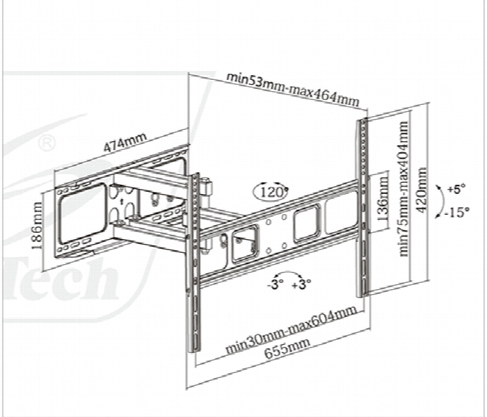 SKILL TECH SH 646P Steel Full Motion TV Wall Mount for 37 to 70 Inch - Zoom Image 2