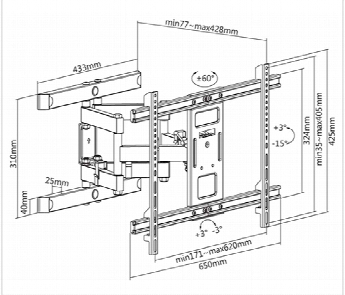 SKILL TECH SH 6040P Solid Double Arm Full Motion TV Wall Mount for 37 to 80 Inch - Zoom Image 2