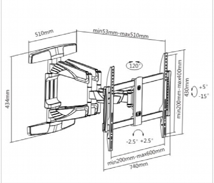 SKILL TECH SH 640P Elegant Double Arm Full Motion TV Wall Mount for 37 to 70 Inch - Zoom Image 2