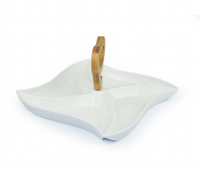 WS 212 Ceramic Cake Plate With Wooden Carry Handle - Zoom Image