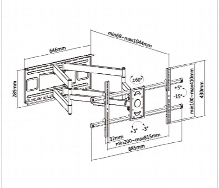 Skill Tech SH 1016P Heavy Duty Full Motion TV Wall Mount with Long Arm for 43 to 90 Inch - Zoom Image 2