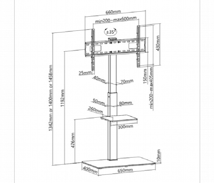 Skill Tech SH 18FS 37 to 70 Inch TV Floor Stand with Single Shelf - Zoom Image 2