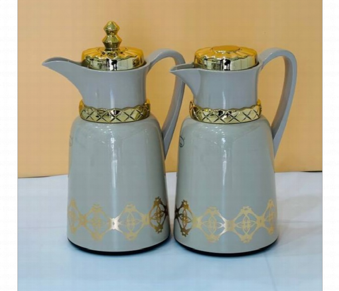 Flask Set 2Pcs Beige Gold Design FK13 A BEG - Zoom Image