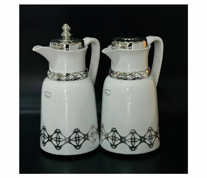 Flask Set 2Pcs White Silver Design FK13A - Zoom Image