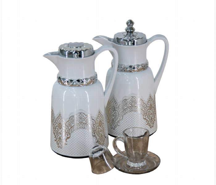 Flask Set 2Pcs White Silver Design FK13 C - Zoom Image