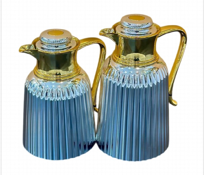 Flask Set of 2 Linear Body Silver Gold FK25 SG - Zoom Image