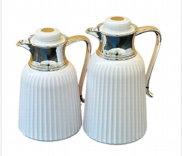 Flask Set of 2 Linear Body White Silver FK25 WHS - Zoom Image